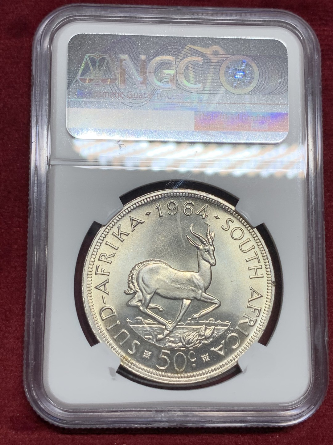 《竞宝斋》第77场-本周日，周一，周四3场拍卖（全场不限金额包邮） NGC MS64 南非1964年奔跑的跳羚50分大银币