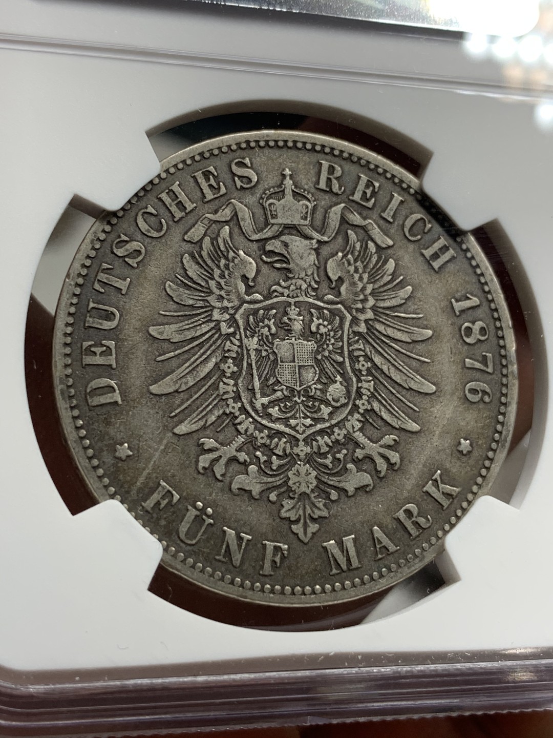 《竞宝斋》第77场-本周日，周一，周四3场拍卖（全场不限金额包邮） NGC-VF35 德国普鲁士 1876年 威廉一世5马克 大银币 原味好品 早期的比较稀少