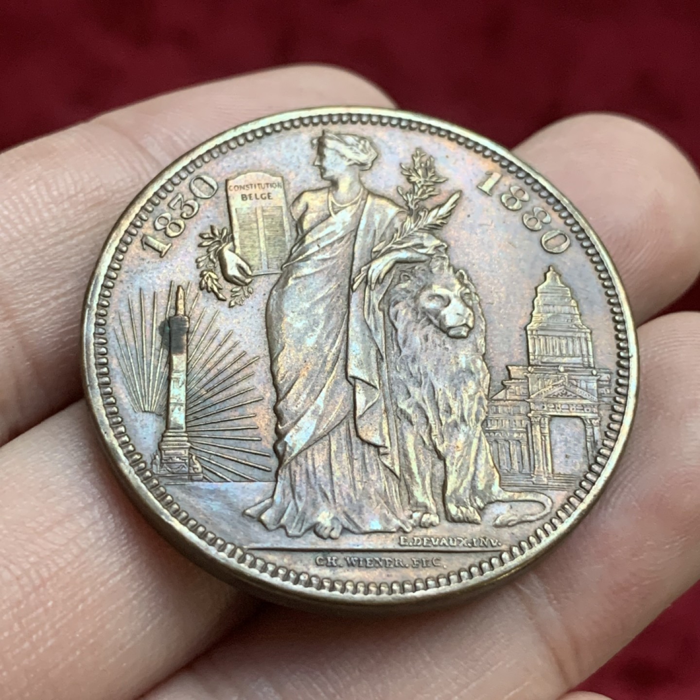 《竞宝斋》第77场-本周日，周一，周四3场拍卖（全场不限金额包邮） 1880年比利时独立50周年5法郎铜样币