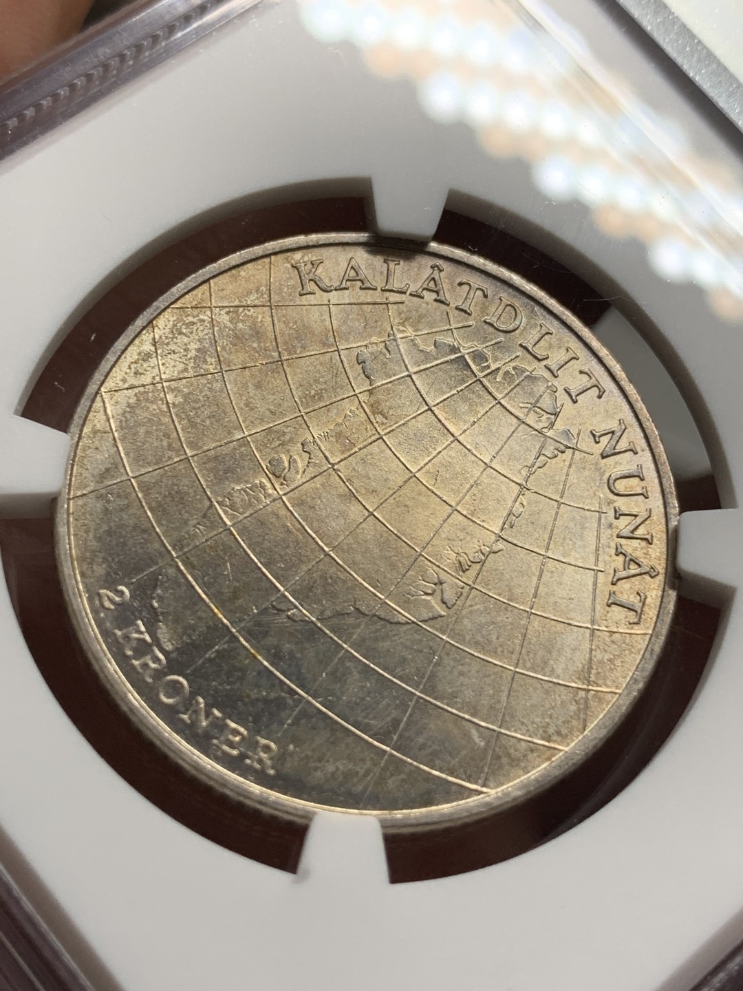 《竞宝斋》第77场-本周日，周一，周四3场拍卖（全场不限金额包邮） NGC-MS62 丹麦 1953年 格林兰岛 2克朗银币 曝光好品