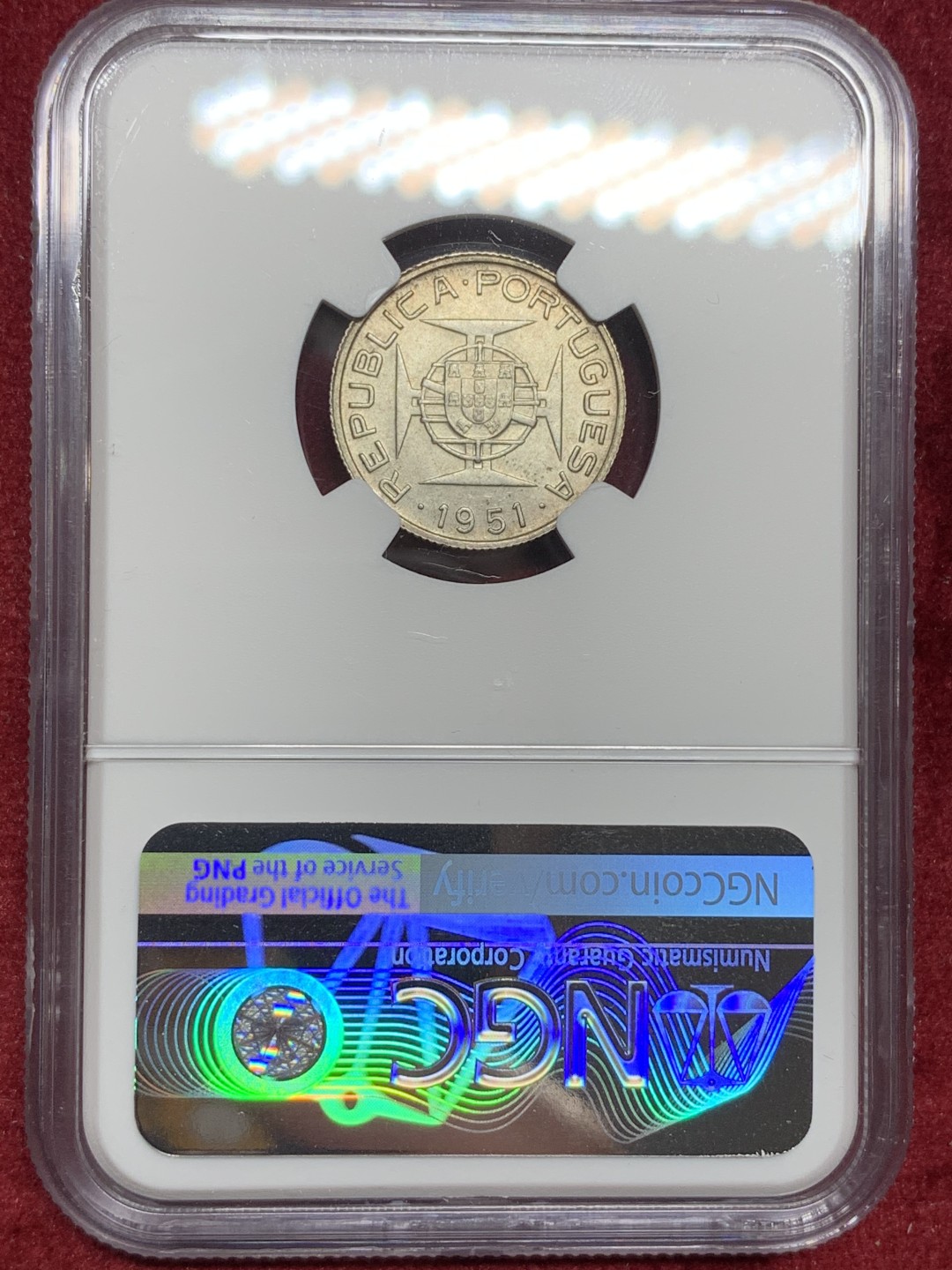 《竞宝斋》第77场-本周日，周一，周四3场拍卖（全场不限金额包邮） NGC-MS63 东帝汶 1951年 50AVOS 银币 少见品 更高分也就7枚