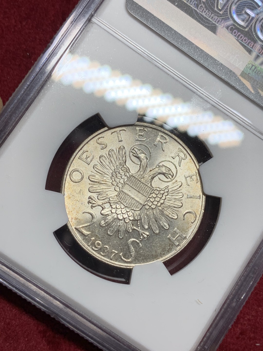 《竞宝斋》第77场-本周日，周一，周四3场拍卖（全场不限金额包邮） NGC-MS64 奥地利 1937年 卡尔大教堂 2先令 银币 高分少见