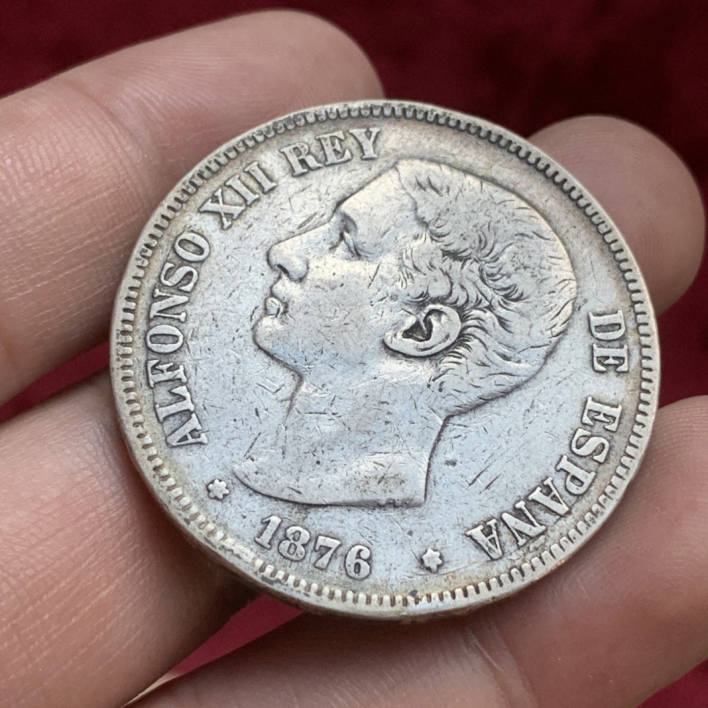 《竞宝斋》第77场-本周日，周一，周四3场拍卖（全场不限金额包邮） 西班牙阿方索十二世5比塞塔银币，1876年。