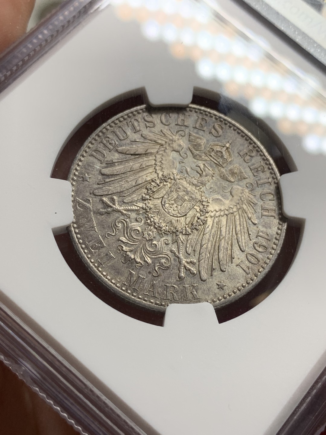 《竞宝斋》第77场-本周日，周一，周四3场拍卖（全场不限金额包邮） NGC-MS62 德国普鲁士 1901年 两百周年纪念 2马克银币 原光好品