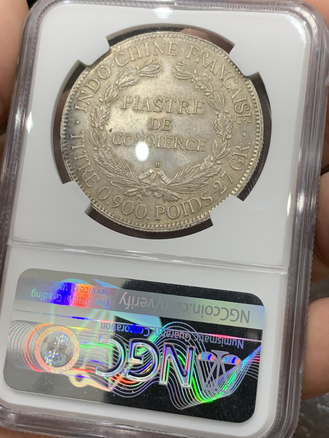 《竞宝斋》第77场-本周日，周一，周四3场拍卖（全场不限金额包邮） NGC MS62 法属印度支那1921年H版坐洋银币，全脸高鼻，原味老包浆。高分坐洋近期持续大热，上涨潜力品种。