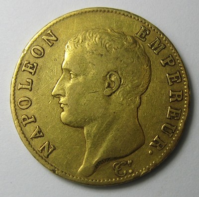 法国拿破仑金币40法郎, 拿破仑一世,AN13A(1805),26mm,12.8g,众诚评级AU55（盒子年份标错了懒得换了,AN13发行量较少)
