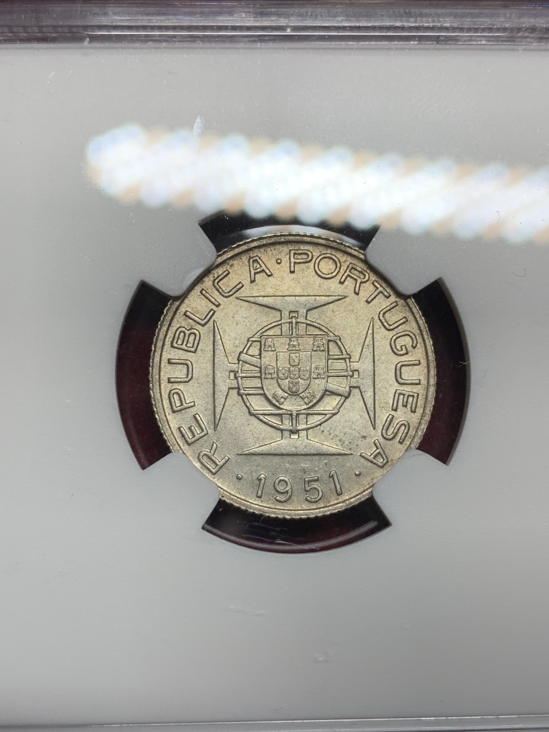 《竞宝斋》第77场-本周日，周一，周四3场拍卖（全场不限金额包邮） NGC-MS63 东帝汶 1951年 50AVOS 银币 少见品 更高分也就7枚