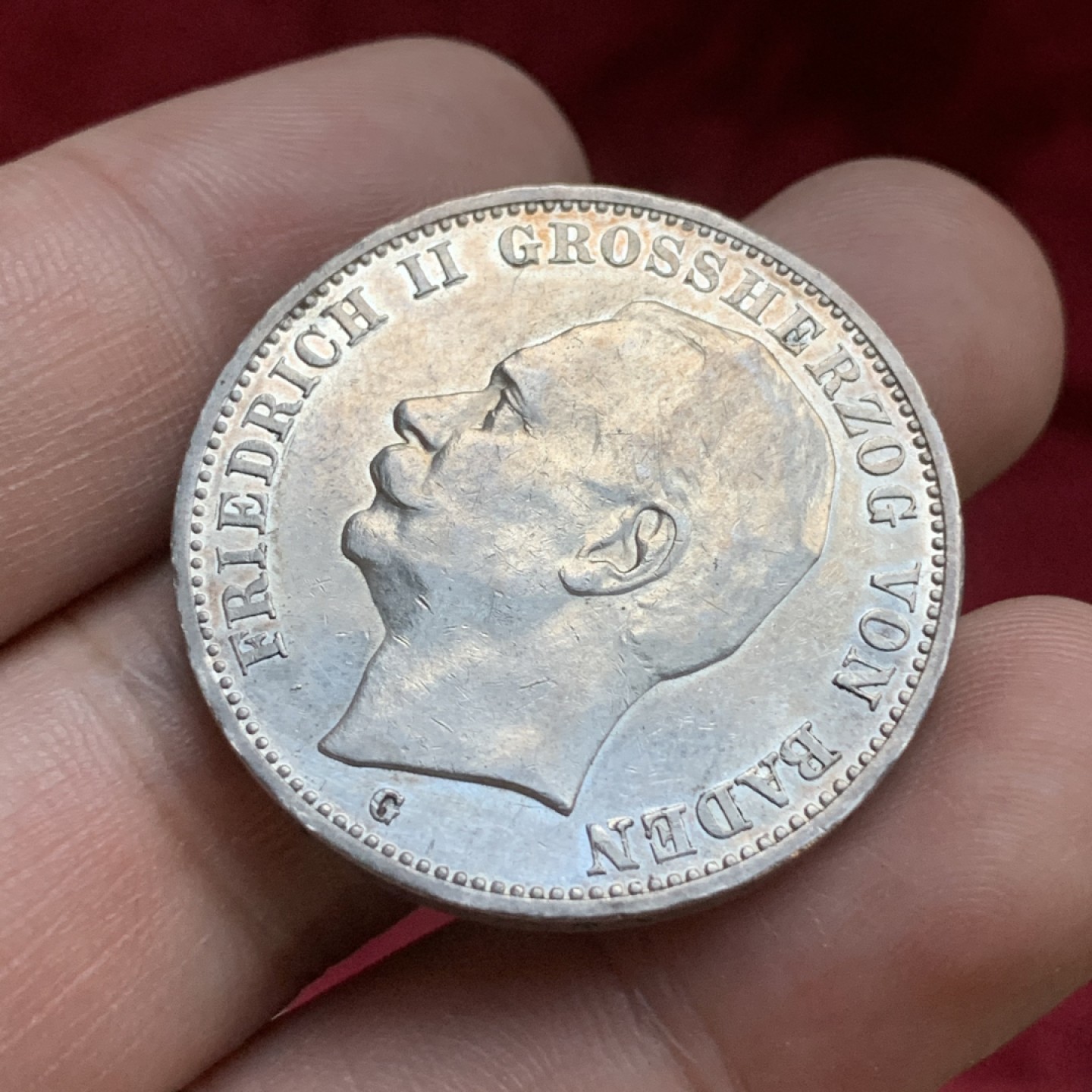 《竞宝斋》第77场-本周日，周一，周四3场拍卖（全场不限金额包邮） 德国巴登弗里德里希二世3马克银币，好品裸币，1912年G厂。