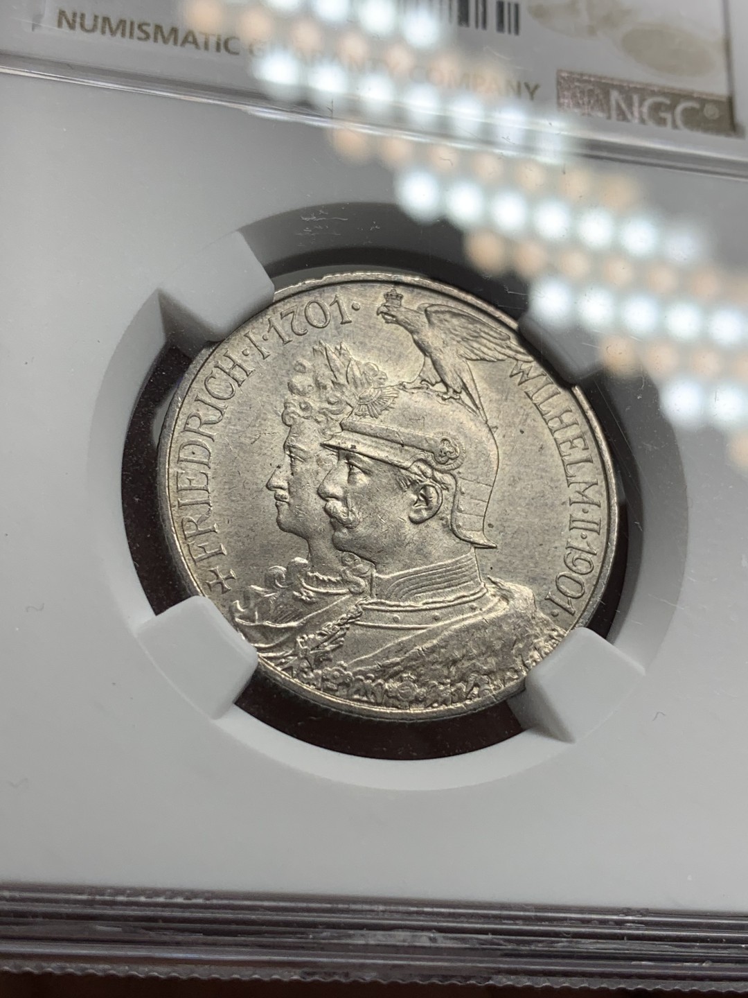 《竞宝斋》第77场-本周日，周一，周四3场拍卖（全场不限金额包邮） NGC-MS62 德国普鲁士 1901年 两百周年纪念 2马克银币 原光好品