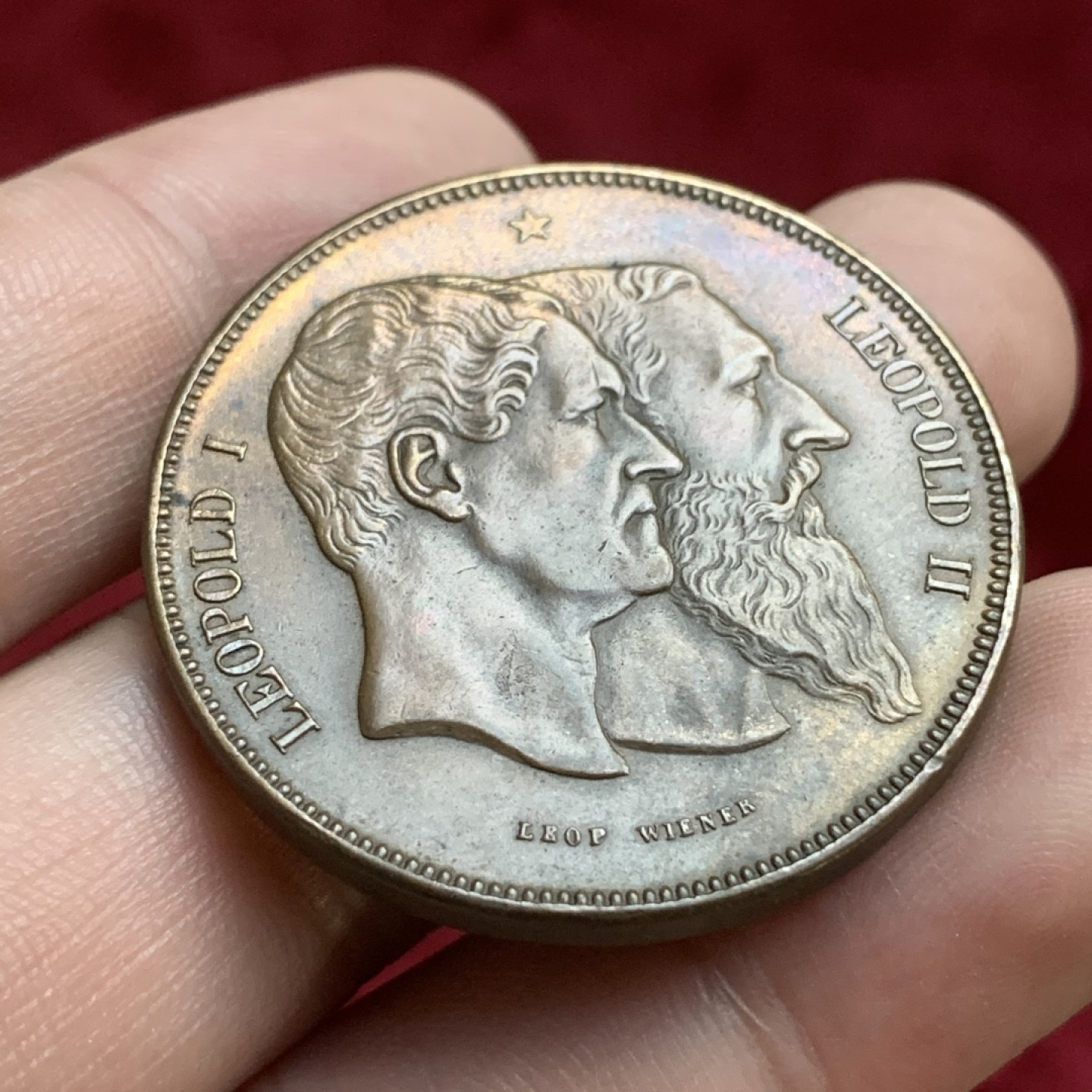 《竞宝斋》第77场-本周日，周一，周四3场拍卖（全场不限金额包邮） 1880年比利时独立50周年5法郎铜样币