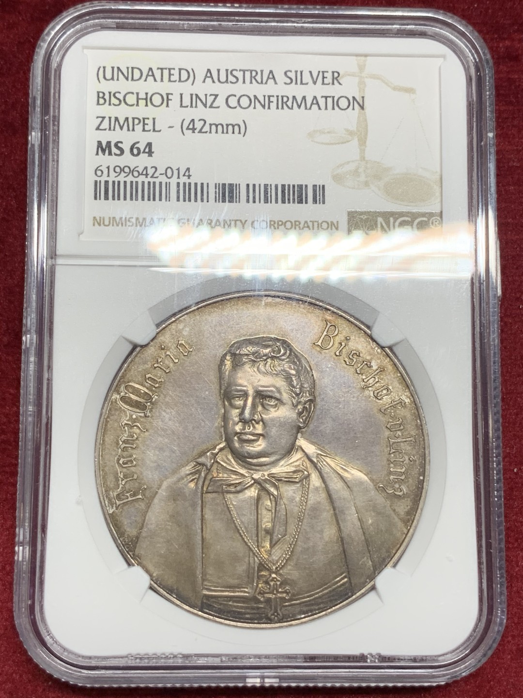 《竞宝斋》第77场-本周日，周一，周四3场拍卖（全场不限金额包邮） NGC-MS64 奥匈帝国 19世纪洗礼银章 评级仅见 甘道夫细节非常好