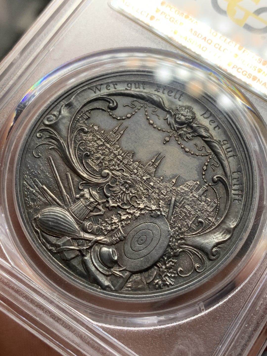 《竞宝斋》第77场-本周日，周一，周四3场拍卖（全场不限金额包邮） PCGS MS62 德国1897年 纽伦堡射击节景观银章 高点俱在非常难得