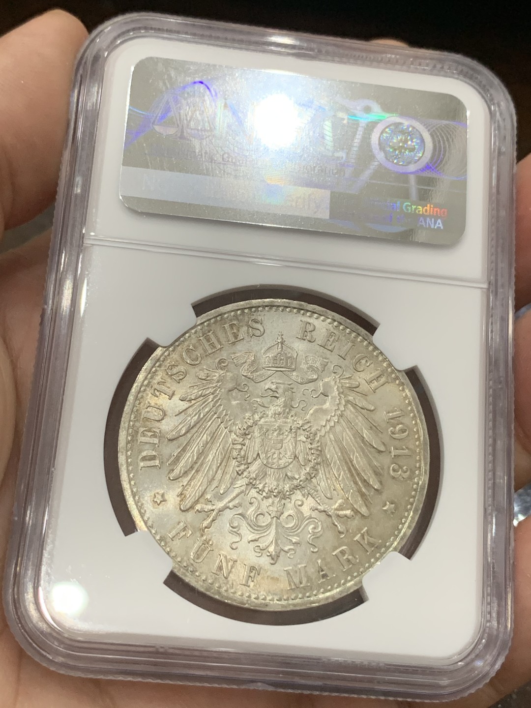 《竞宝斋》第77场-本周日，周一，周四3场拍卖（全场不限金额包邮） NGC MS61 德国 1913年 普鲁士 军装版 5马克 大银币