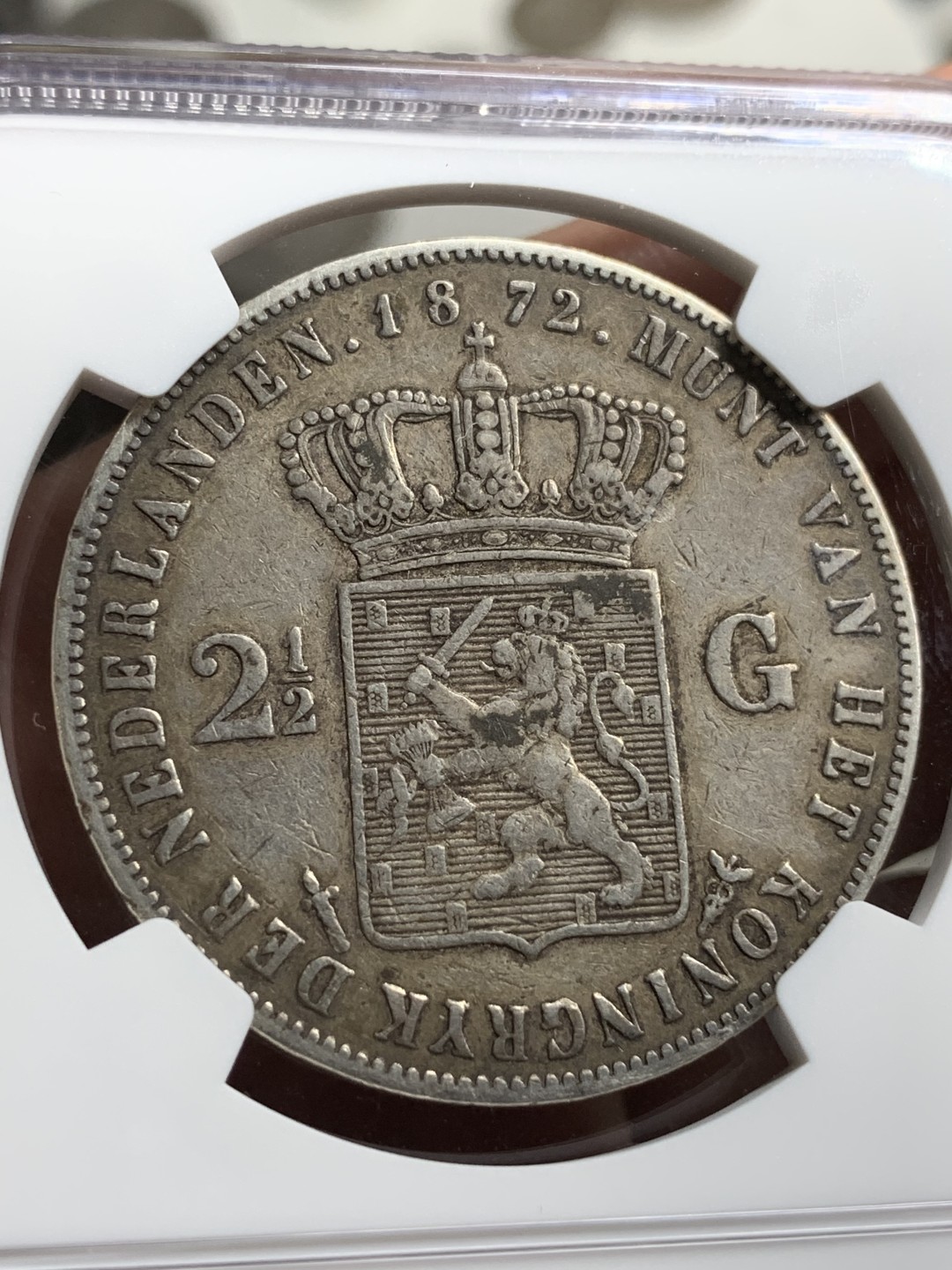 《竞宝斋》第77场-本周日，周一，周四3场拍卖（全场不限金额包邮） NGC-XF40 荷兰1872年 威廉三世 2.5盾大银币 原味老包浆 出分不易