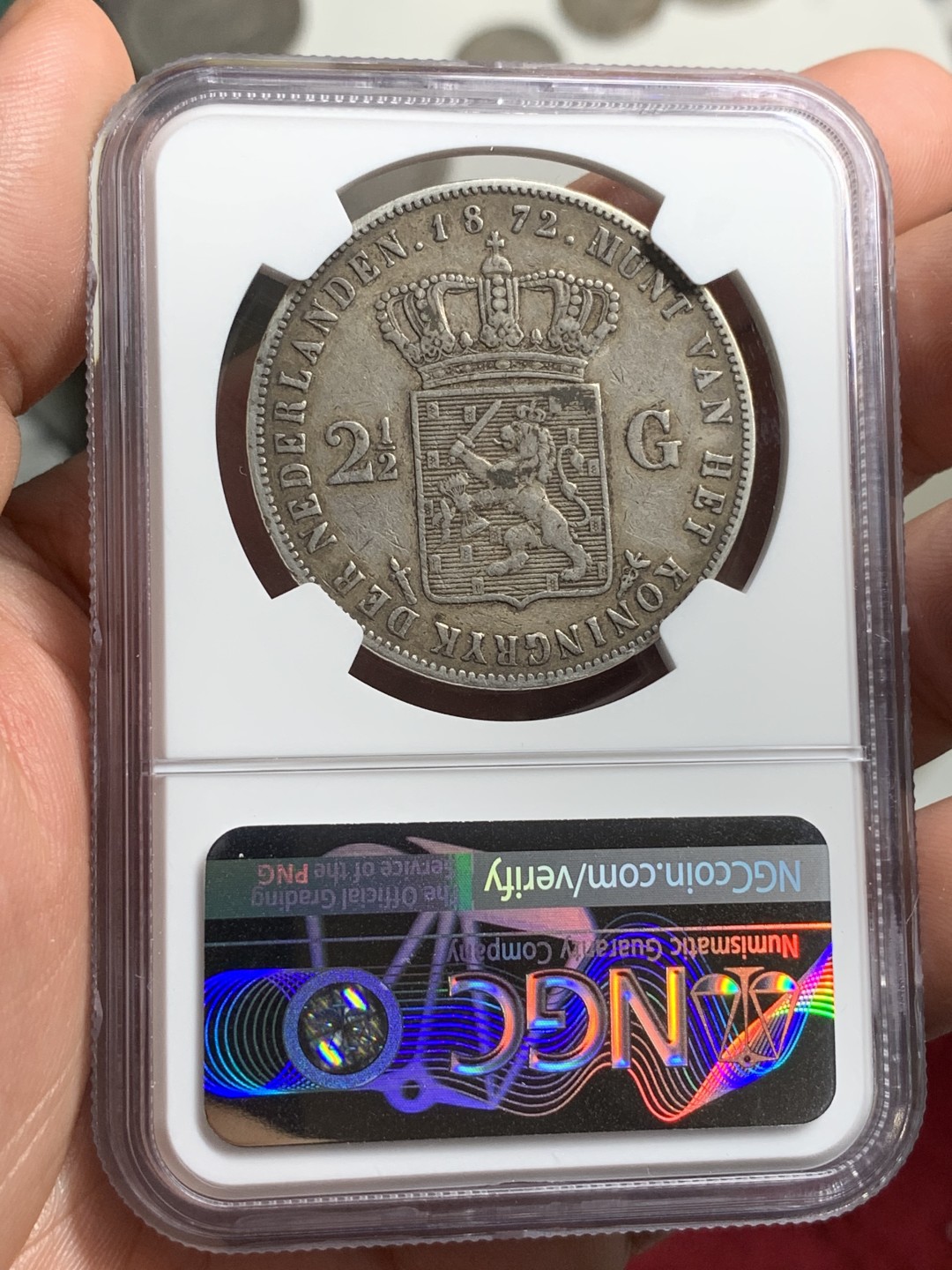 《竞宝斋》第77场-本周日，周一，周四3场拍卖（全场不限金额包邮） NGC-XF40 荷兰1872年 威廉三世 2.5盾大银币 原味老包浆 出分不易