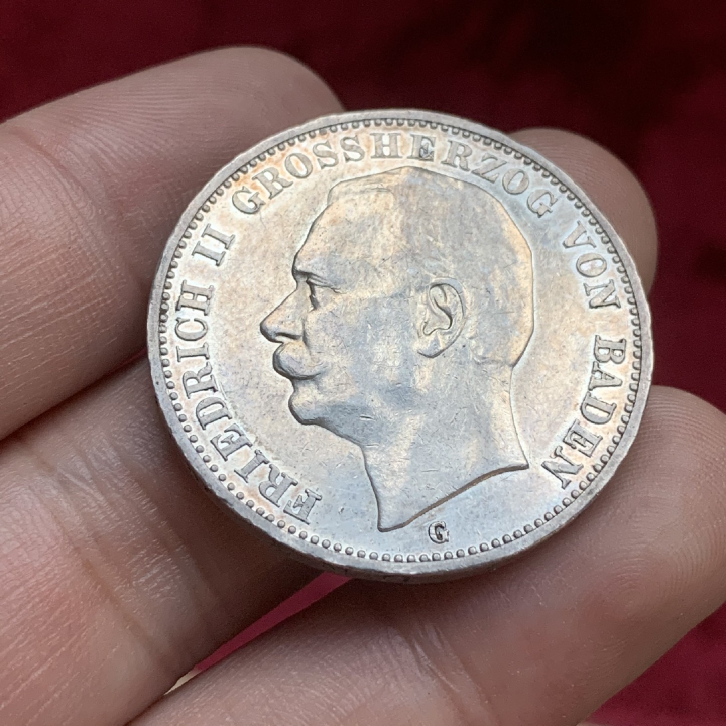 《竞宝斋》第77场-本周日，周一，周四3场拍卖（全场不限金额包邮） 德国巴登弗里德里希二世3马克银币，好品裸币，1912年G厂。