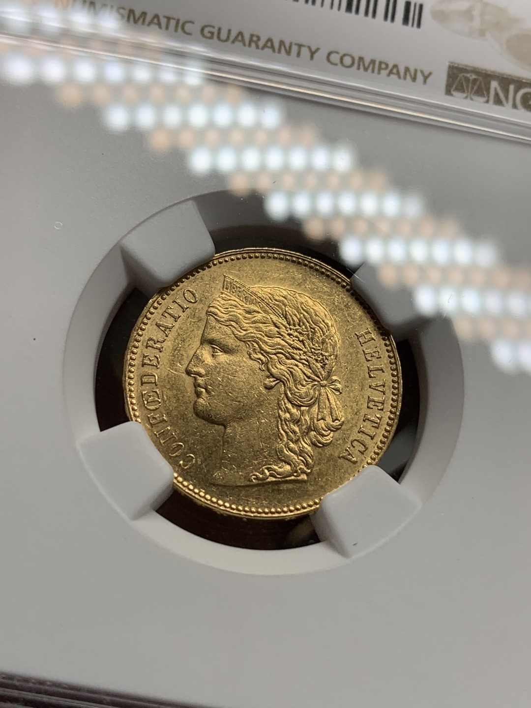 《竞宝斋》第77场-本周日，周一，周四3场拍卖（全场不限金额包邮） NGC-MS62 瑞士 1896年 早期自由女神头像 20法郎金币 早期高分 稀少