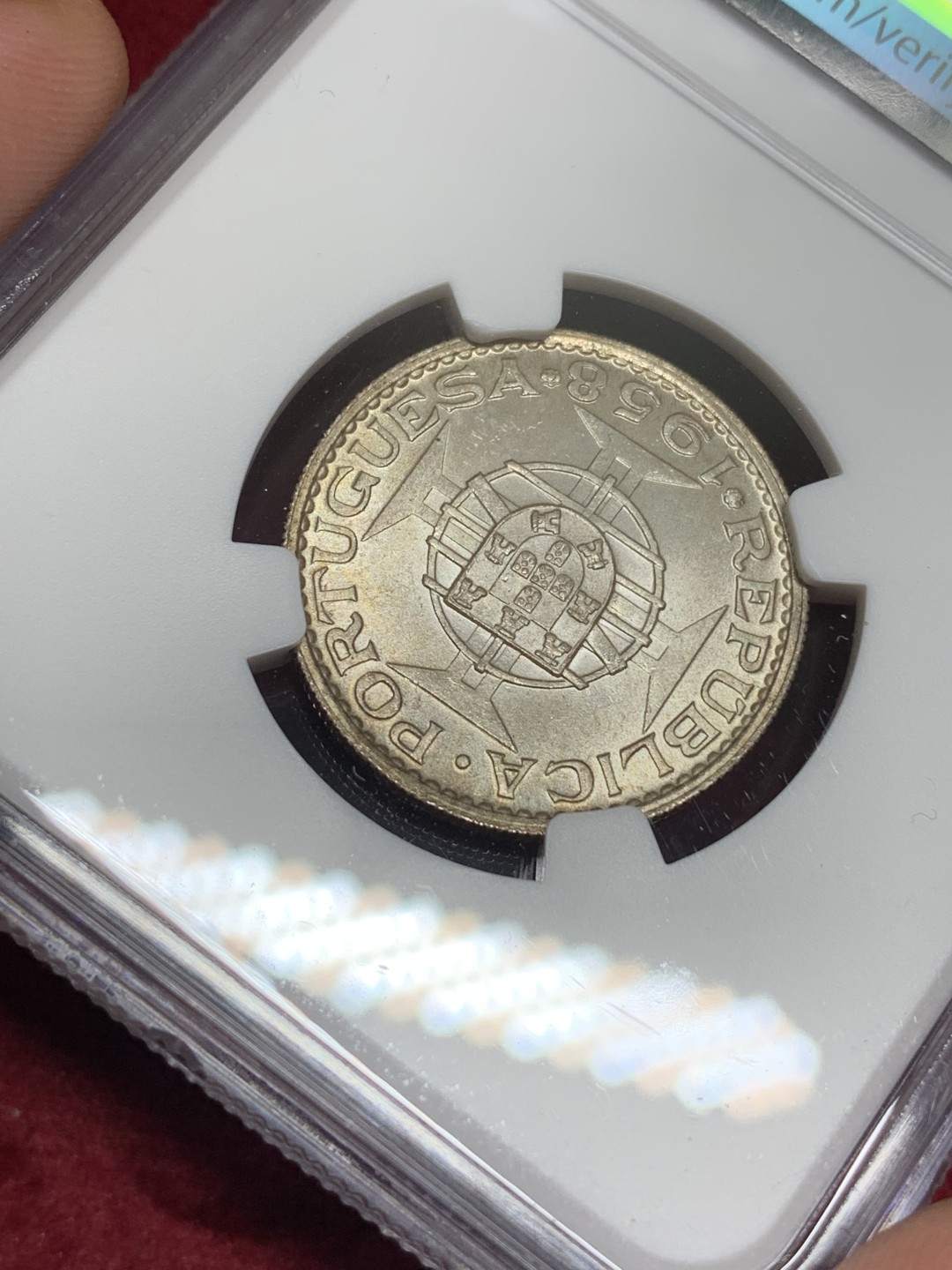 《竞宝斋》第77场-本周日，周一，周四3场拍卖（全场不限金额包邮） NGC-MS64 东帝汶 1958年 6埃斯库多银币 顶级品相带彩 非常漂亮