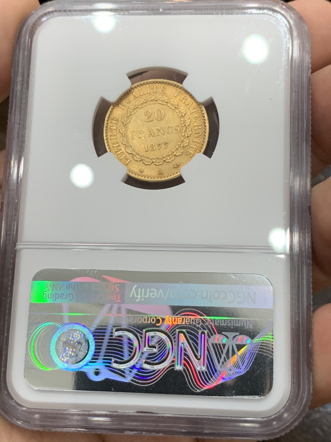 《竞宝斋》第77场-本周日，周一，周四3场拍卖（全场不限金额包邮） NGC-MS63 法国1877年 天使圣经 早期版20法郎金币 非常难得