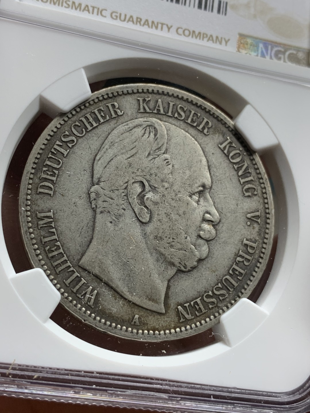 《竞宝斋》第77场-本周日，周一，周四3场拍卖（全场不限金额包邮） NGC-VF35 德国普鲁士 1876年 威廉一世5马克 大银币 原味好品 早期的比较稀少