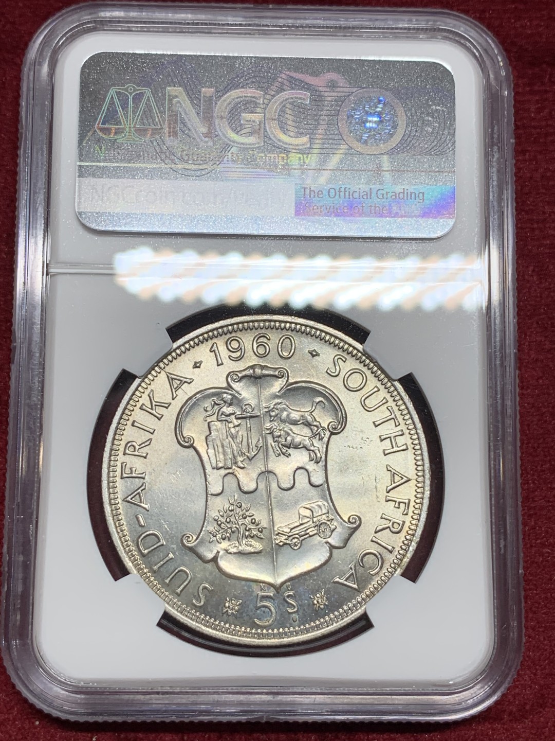 《竞宝斋》第77场-本周日，周一，周四3场拍卖（全场不限金额包邮） NGC MS63 英属南非1960年南非联盟成立50周年纪念5先令大银币