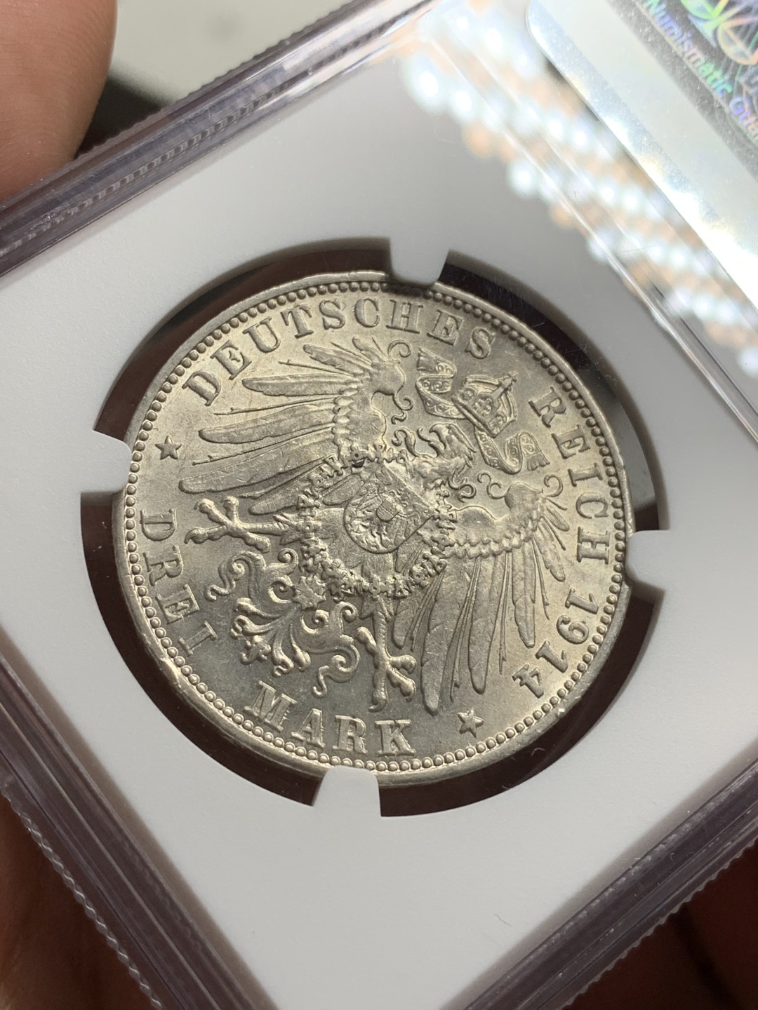 《竞宝斋》第77场-本周日，周一，周四3场拍卖（全场不限金额包邮） NGC-MS62 德国符腾堡 1914年 威廉二世 3马克银币 原光好品 这品种能上MS少见