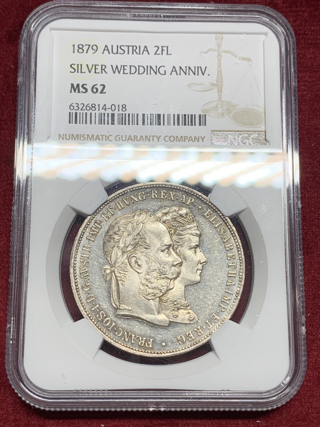 《竞宝斋》第77场-本周日，周一，周四3场拍卖（全场不限金额包邮） NGC MS62 原光奥地利1879年茜茜公主结婚纪念双弗洛林银币