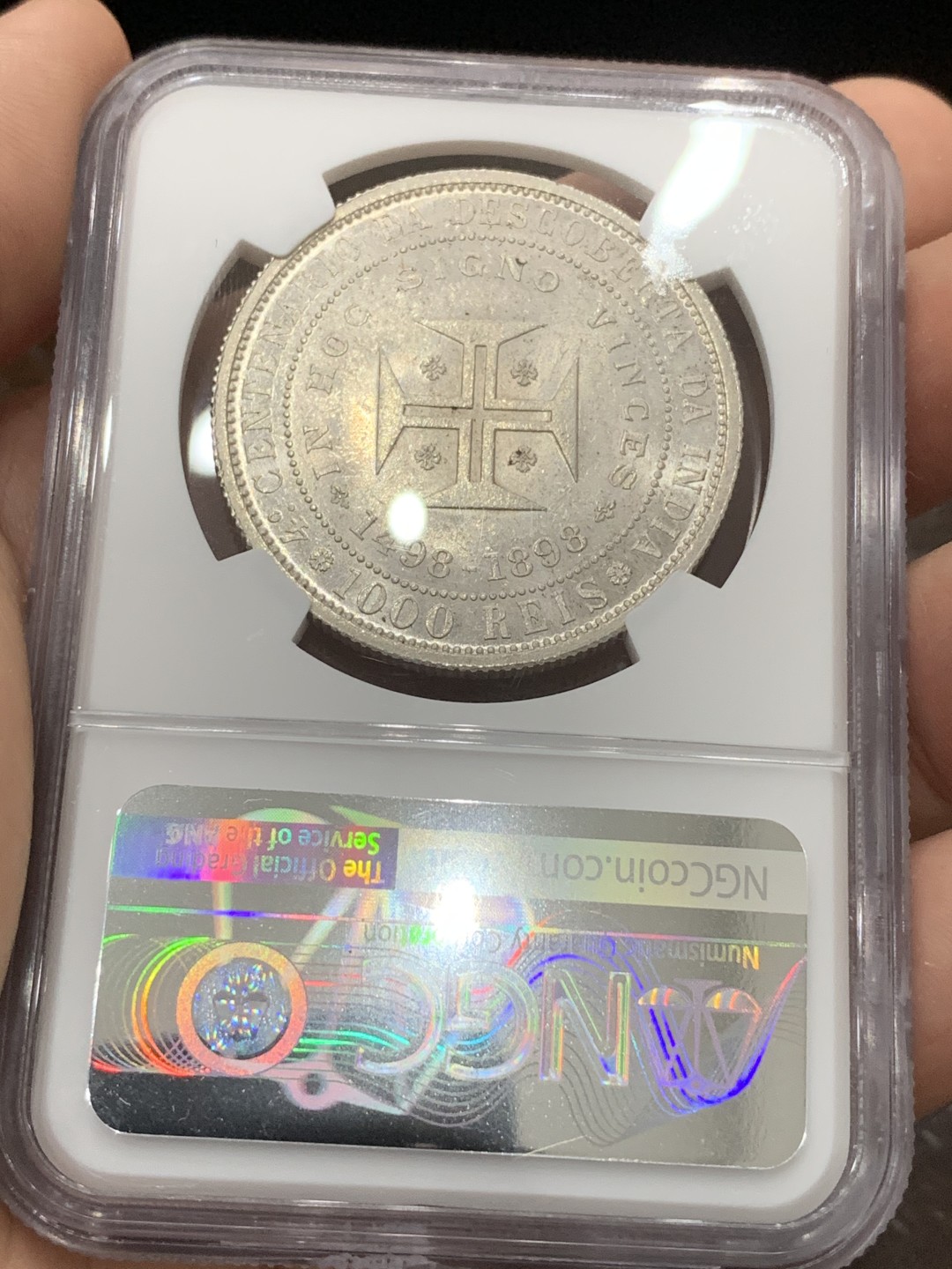 《竞宝斋》第77场-本周日，周一，周四3场拍卖（全场不限金额包邮） NGC-MS63 葡萄牙 1898年 发现印度 1000R大银币 顶级爆光品 非常漂亮