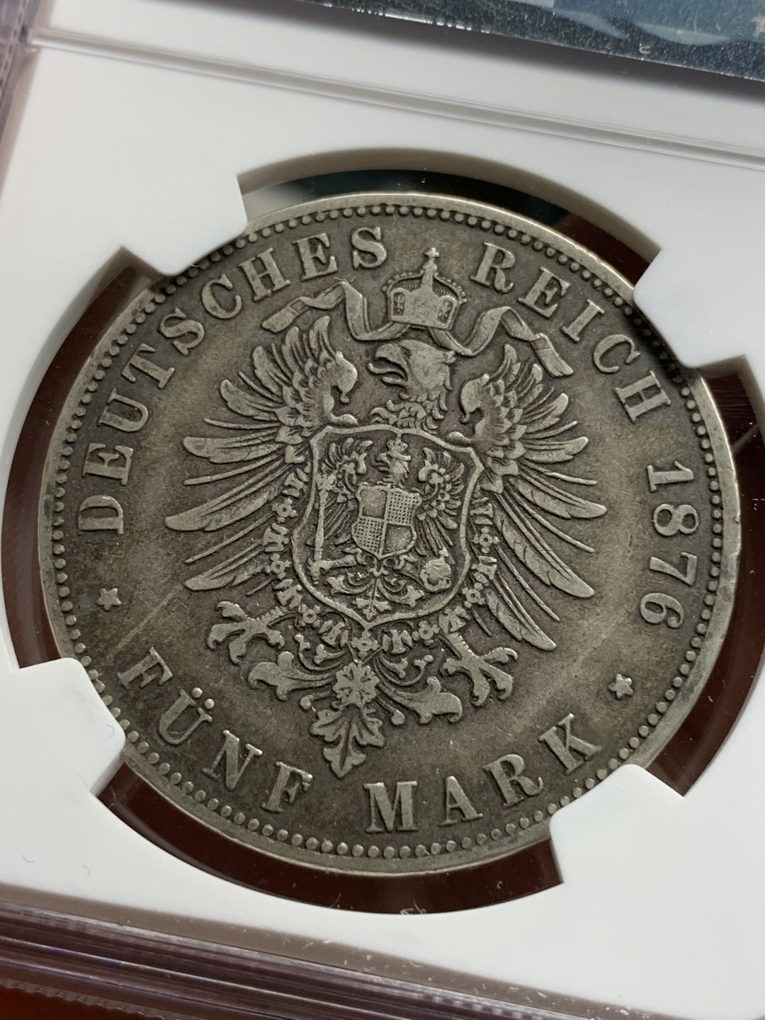 《竞宝斋》第77场-本周日，周一，周四3场拍卖（全场不限金额包邮） NGC-VF35 德国普鲁士 1876年 威廉一世5马克 大银币 原味好品 早期的比较稀少