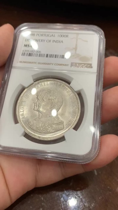 《竞宝斋》第77场-本周日，周一，周四3场拍卖（全场不限金额包邮） NGC-MS63 葡萄牙 1898年 发现印度 1000R大银币 顶级爆光品 非常漂亮
