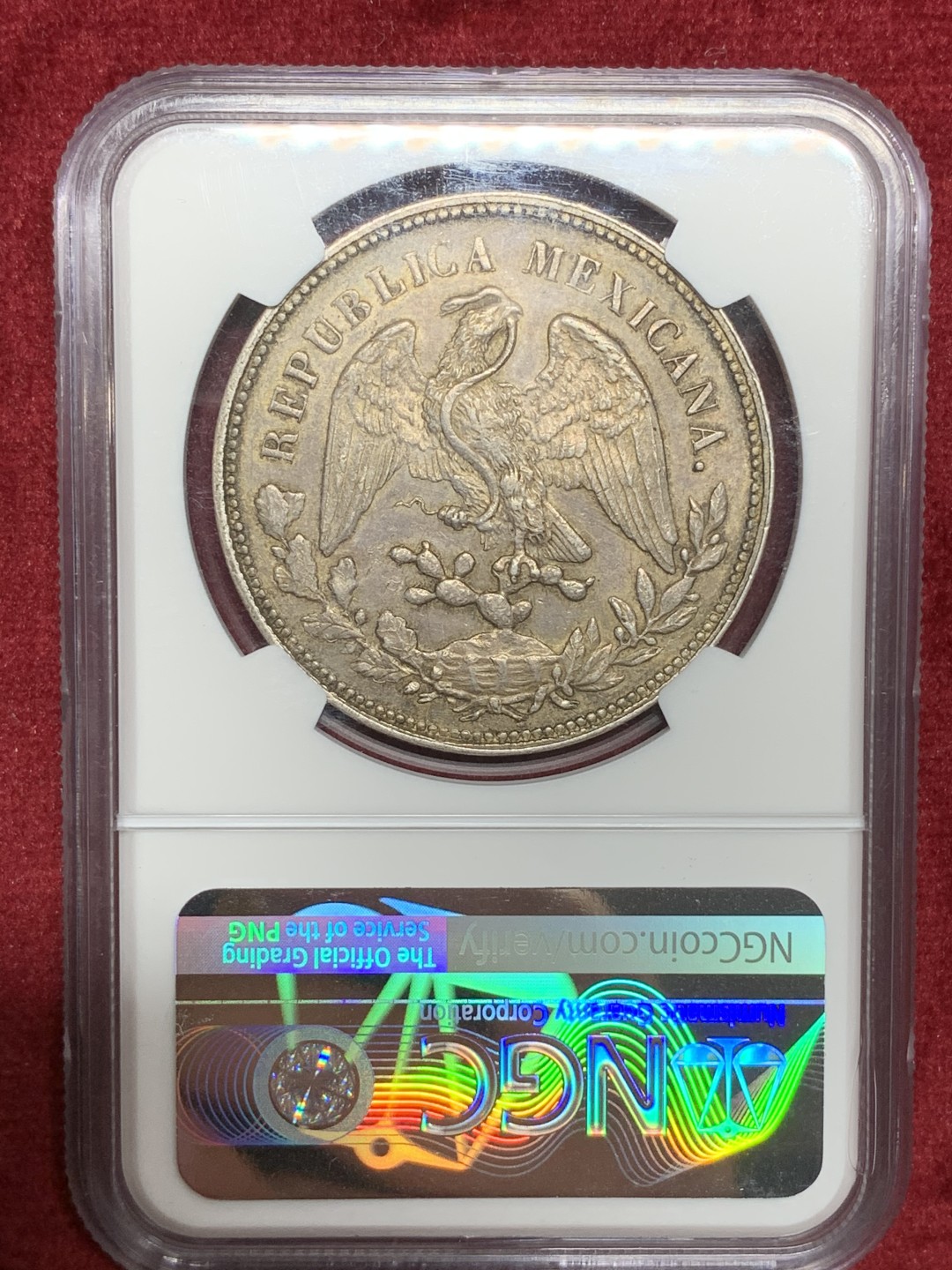 《竞宝斋》第77场-本周日，周一，周四3场拍卖（全场不限金额包邮） NGC MS-61 1901年墨西哥鹰洋 /深彩老包浆，底板和细节都非常好