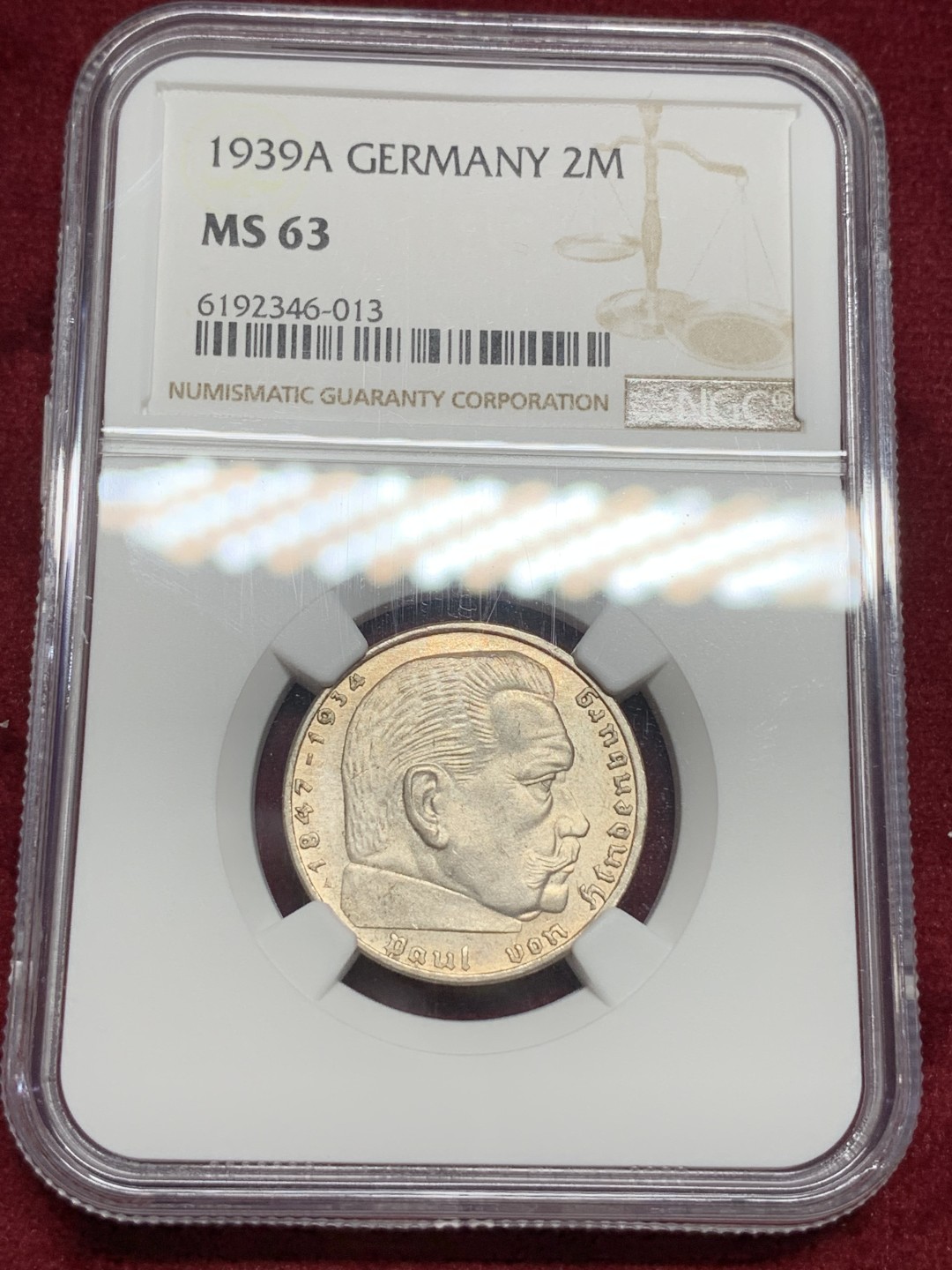 《竞宝斋》第77场-本周日，周一，周四3场拍卖（全场不限金额包邮） NGC MS63 德国 1939年 兴登堡 2马克 银币 这个分数现在也不多了