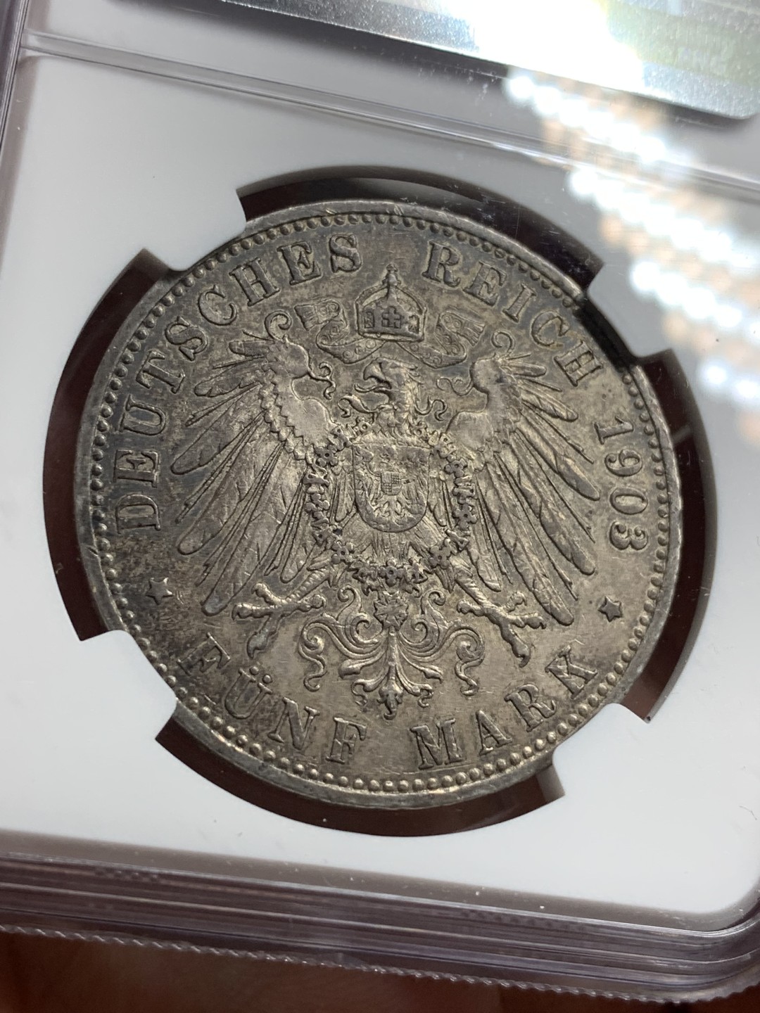 《竞宝斋》第77场-本周日，周一，周四3场拍卖（全场不限金额包邮） NGC-AU53 德国普鲁士 1903年 威廉二世5马克 大银币 原味老包浆 很漂亮