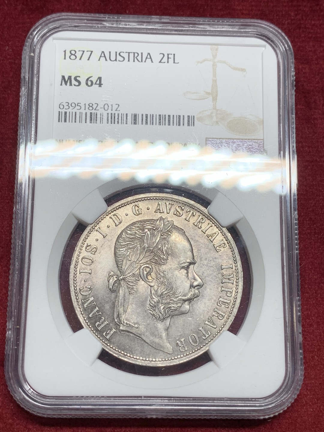 《竞宝斋》第77场-本周日，周一，周四3场拍卖（全场不限金额包邮） 第三名 NGC-MS64 奥地利1877年 佛兰茨一世 2福林 大银币 转光带彩 顶级的品种