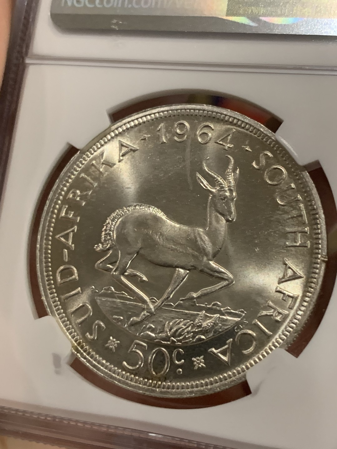 《竞宝斋》第77场-本周日，周一，周四3场拍卖（全场不限金额包邮） NGC MS64 南非1964年奔跑的跳羚50分大银币