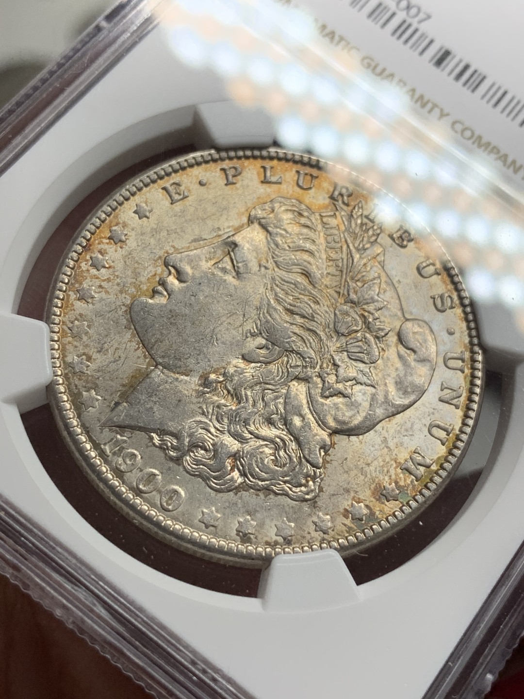 《竞宝斋》第77场-本周日，周一，周四3场拍卖（全场不限金额包邮） NGC-MS63 美国1900-O年 摩根一元大银币 原光带彩包浆 非常漂亮