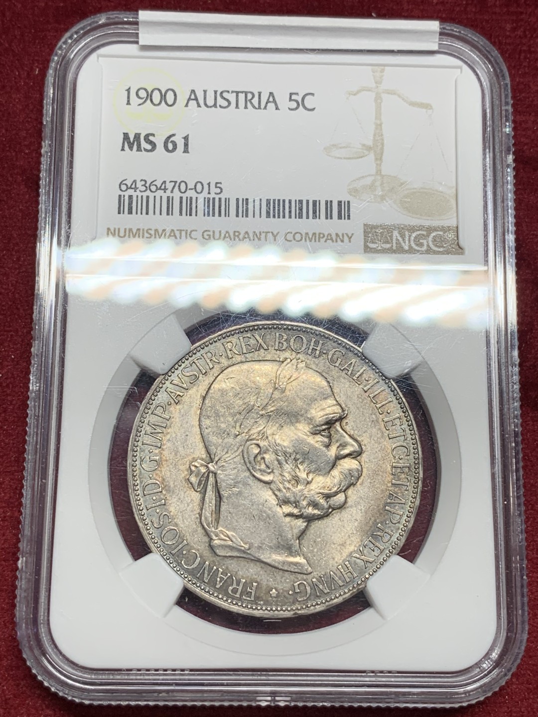 《竞宝斋》第77场-本周日，周一，周四3场拍卖（全场不限金额包邮） NGC-MS61 奥匈帝国 奥地利 1900年 5克朗 银币 