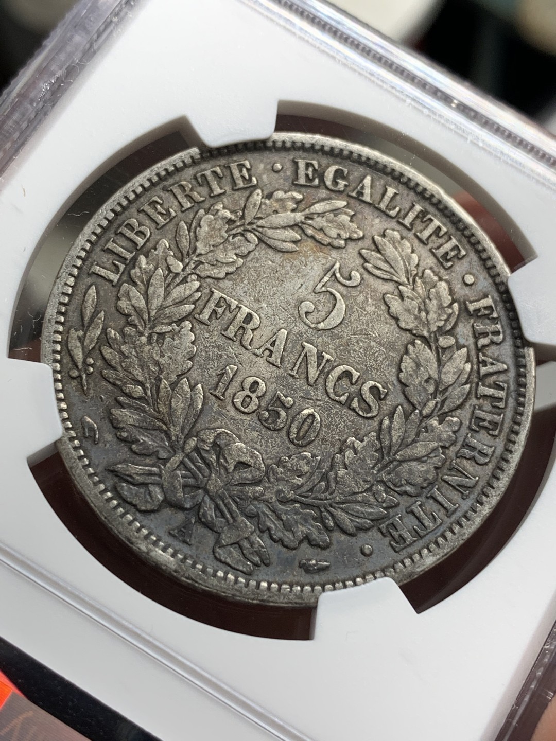 《竞宝斋》第77场-本周日，周一，周四3场拍卖（全场不限金额包邮） NGC-XF45 法国 1850-A年 谷物女神5法郎 大银币 原味好品