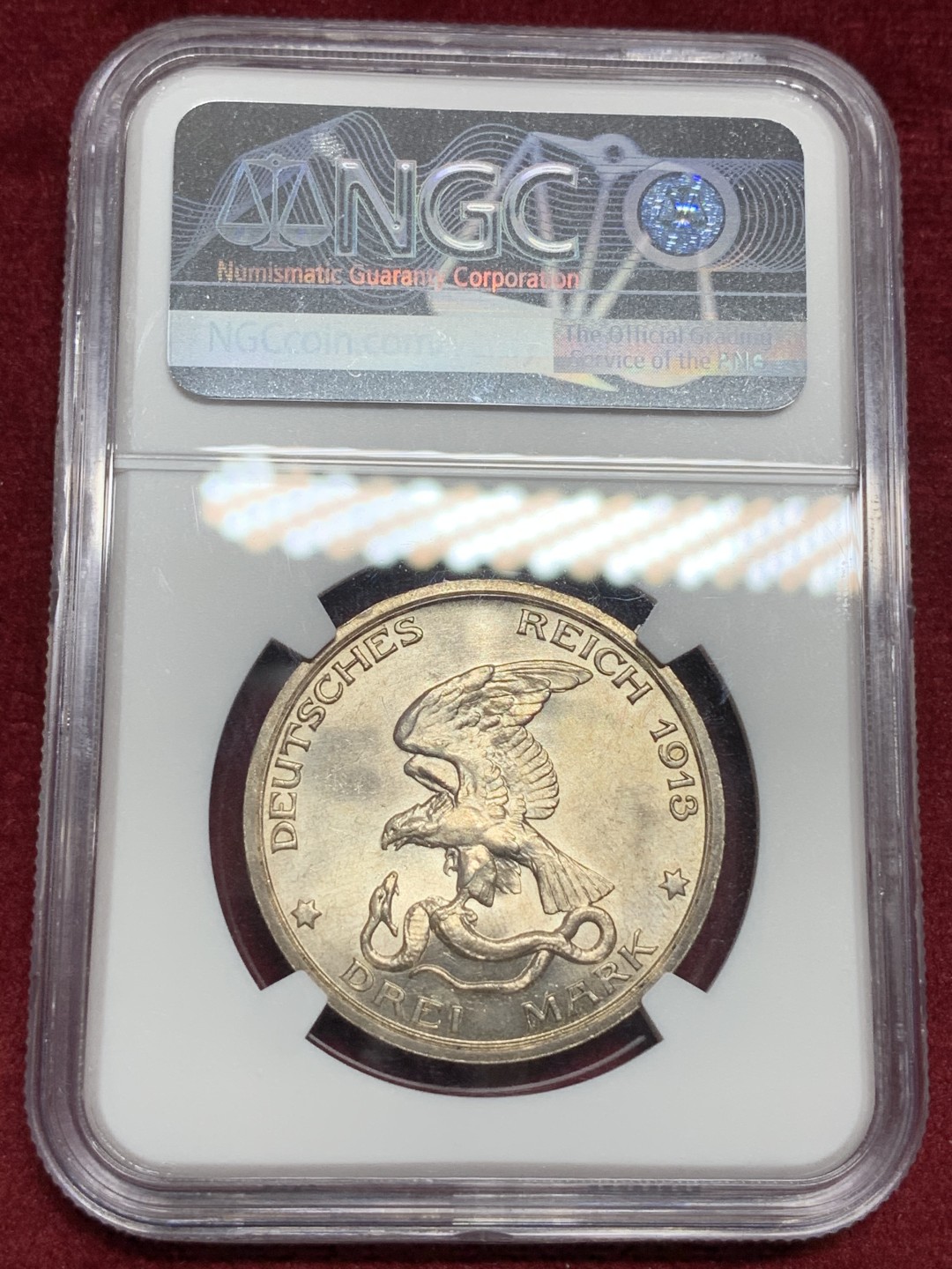 《竞宝斋》第77场-本周日，周一，周四3场拍卖（全场不限金额包邮） NGC MS64 原光德国普鲁士1913年战胜拿破仑纪念3马克银币