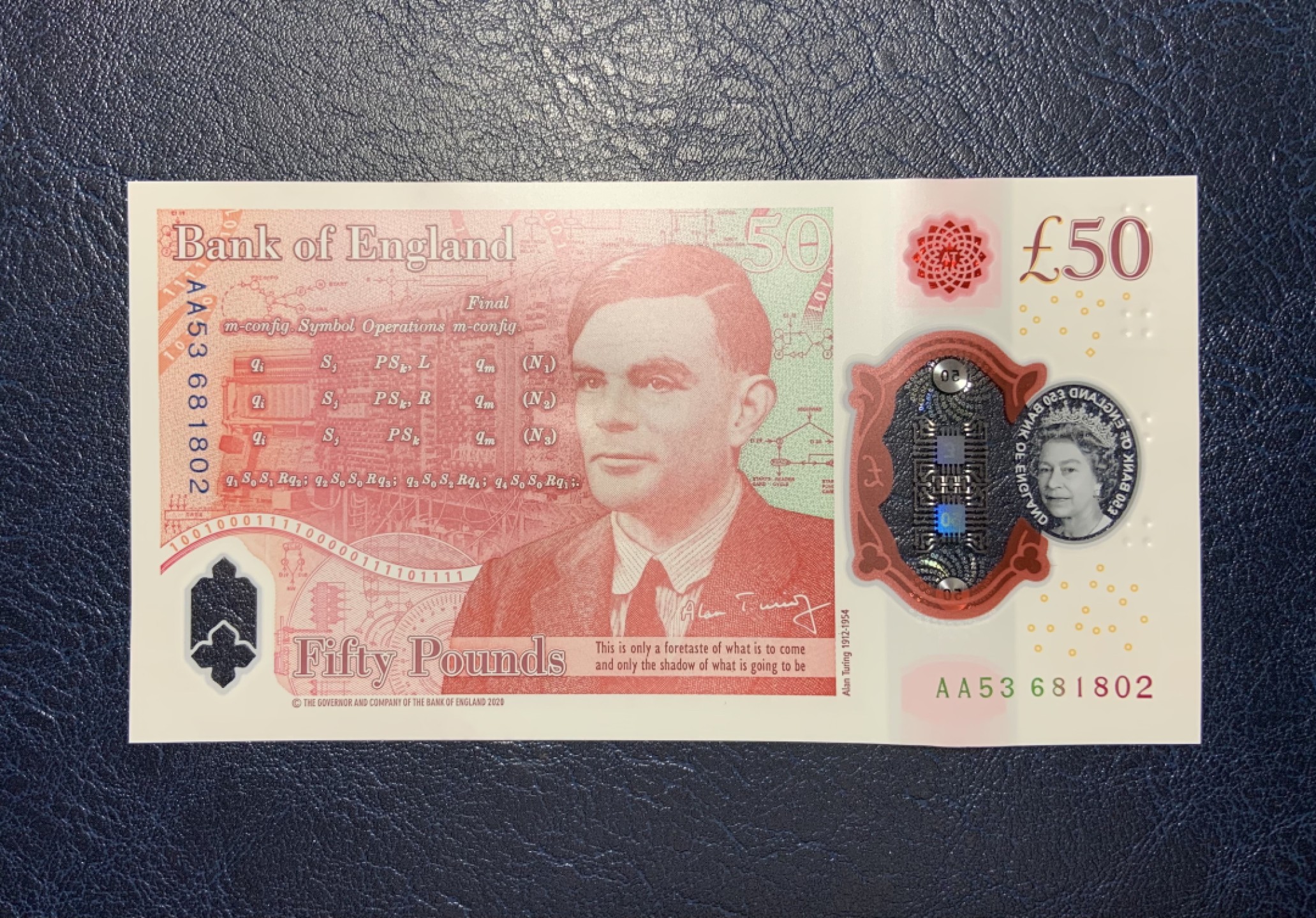 收藏联盟Quantum Auction 第179期拍卖 英国2020年50镑 AA首发冠 全新UNC 塑料币 计算机学家图灵