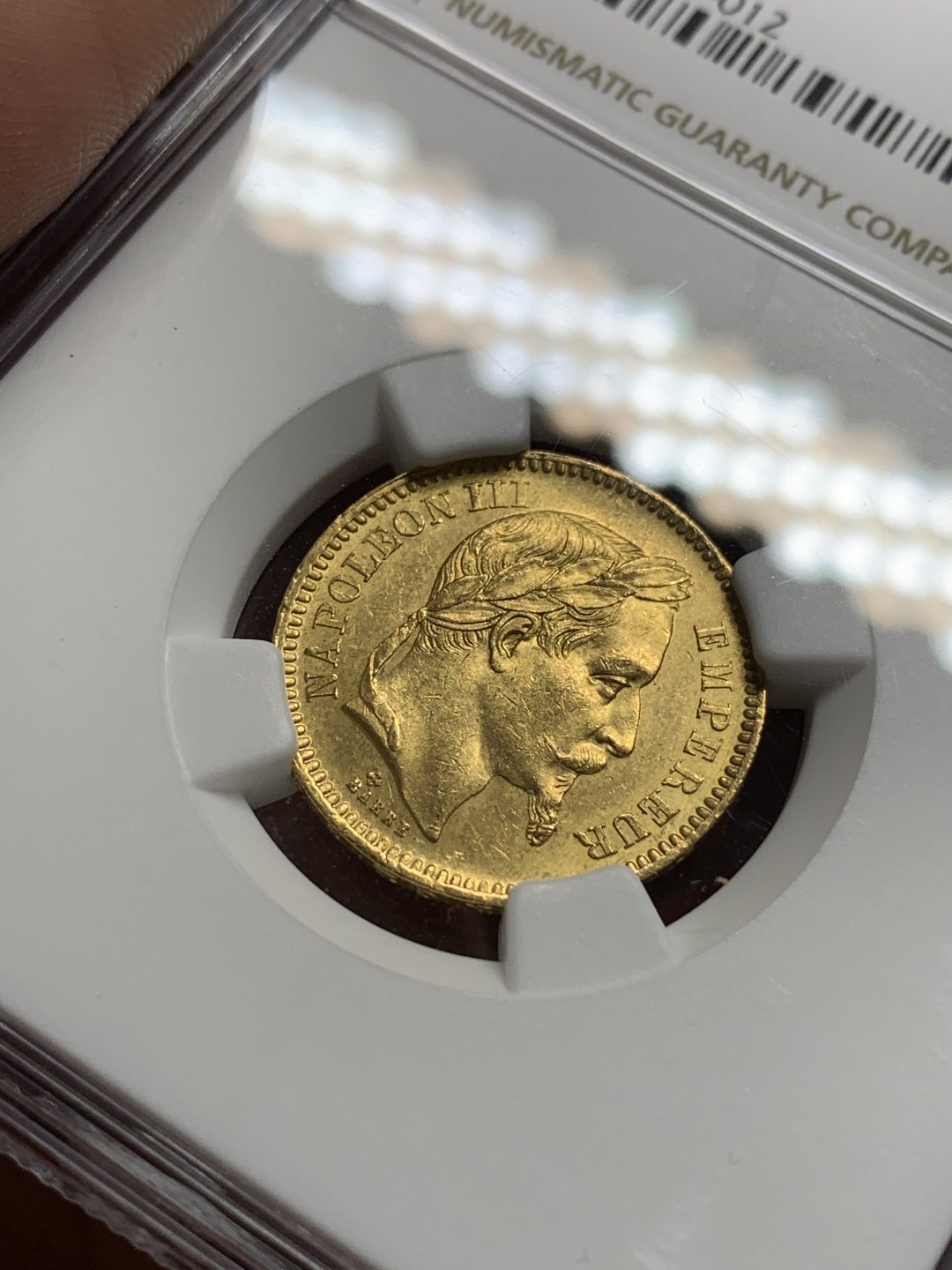 《竞宝斋》第77场-本周日，周一，周四3场拍卖（全场不限金额包邮） NGC-MS62 法国 1863-BB年拿破仑三世 斯特拉斯堡厂造 20法郎金币 拿三磨损居多 有MS62挺不错