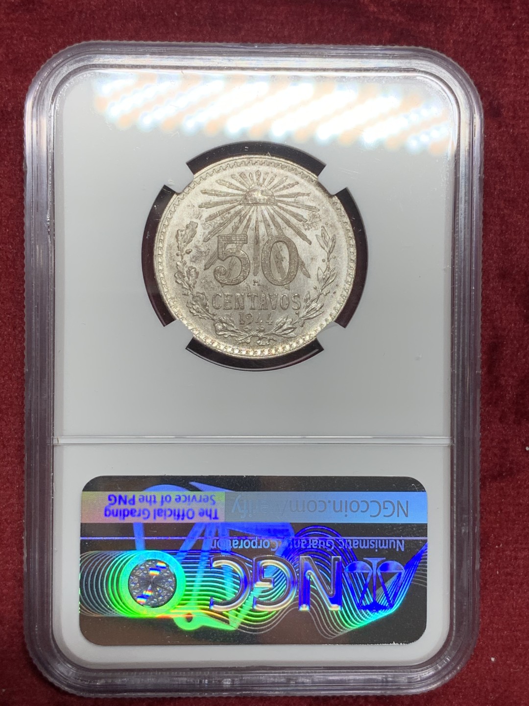 《竞宝斋》第77场-本周日，周一，周四3场拍卖（全场不限金额包邮） NGC-MS65 墨西哥1944年 小鹰洋半圆银币 顶级品相