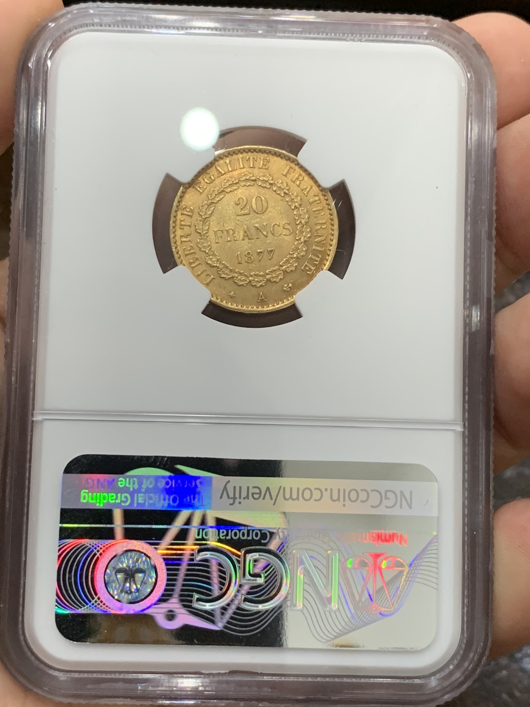 《竞宝斋》第77场-本周日，周一，周四3场拍卖（全场不限金额包邮） NGC-MS63 法国1877年 天使圣经 早期版20法郎金币 非常难得