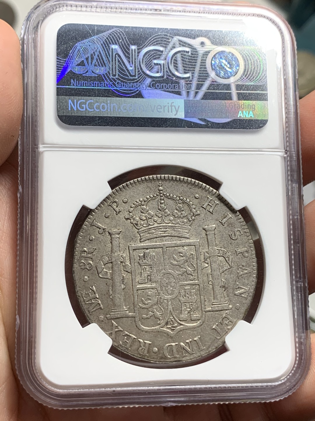 《竞宝斋》第77场-本周日，周一，周四3场拍卖（全场不限金额包邮） NGC AU53   秘鲁利马 1816年 费七 8R 双柱 大银币 原味包浆