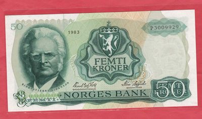 挪威1983年50克朗 无47 年份少 欧洲纸币 实物图 UNC - 挪威1983年50克朗 无47 年份少 欧洲纸币 实物图 UNC