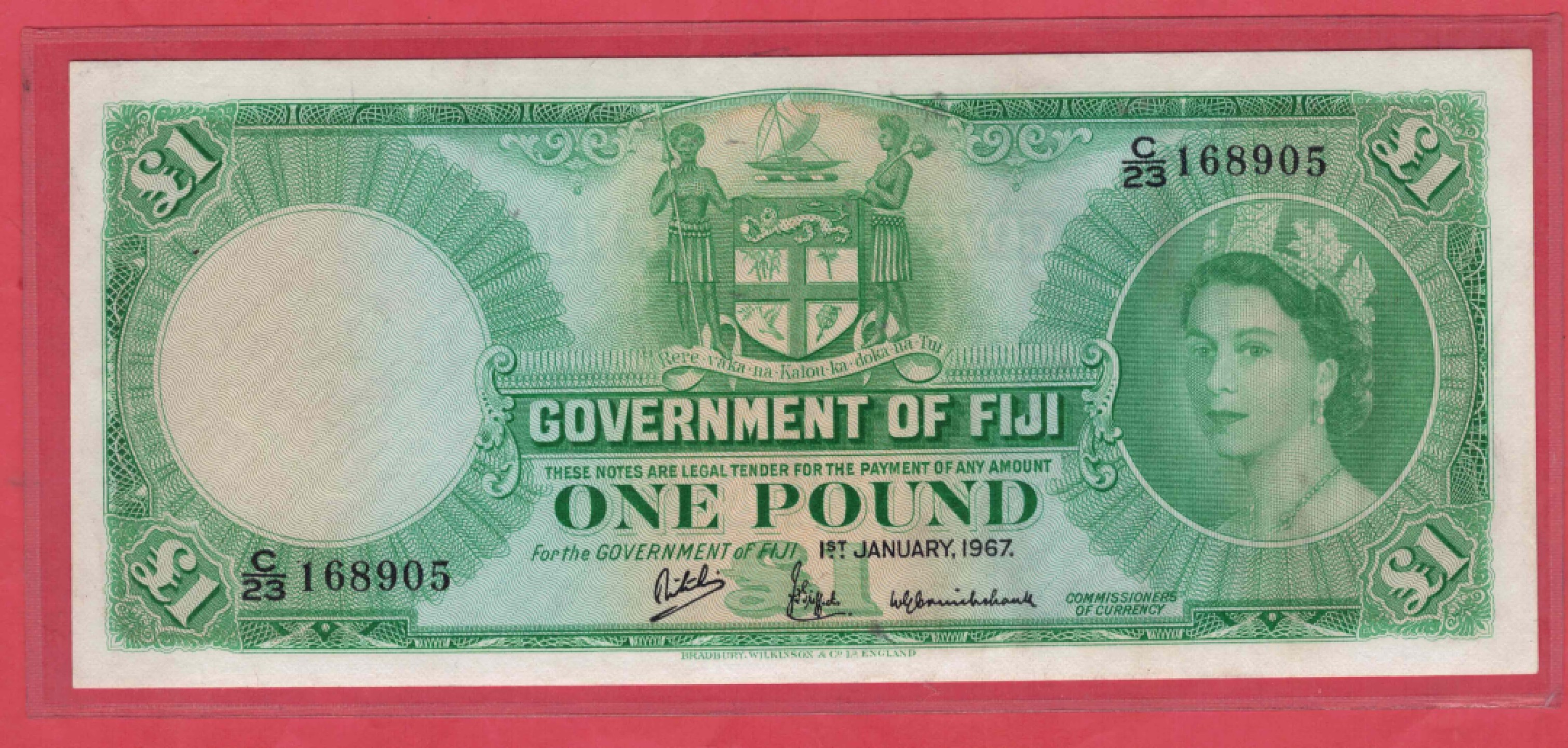 英属斐济1967年1镑 克劳斯目录P-53i 无47 实物图 UNC  