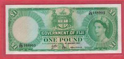 英属斐济1967年1镑 克劳斯目录P-53i 无47 实物图 UNC   - 英属斐济1967年1镑 克劳斯目录P-53i 无47 实物图 UNC  