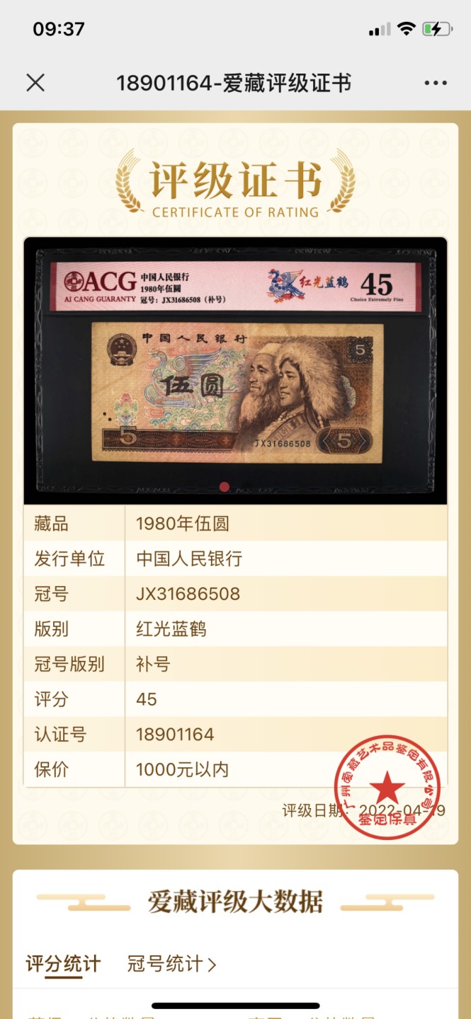 北极狼藏苑社第26期 0047-第四套人民币 ·JX-31686508·补号·红光蓝鹤·爱藏45