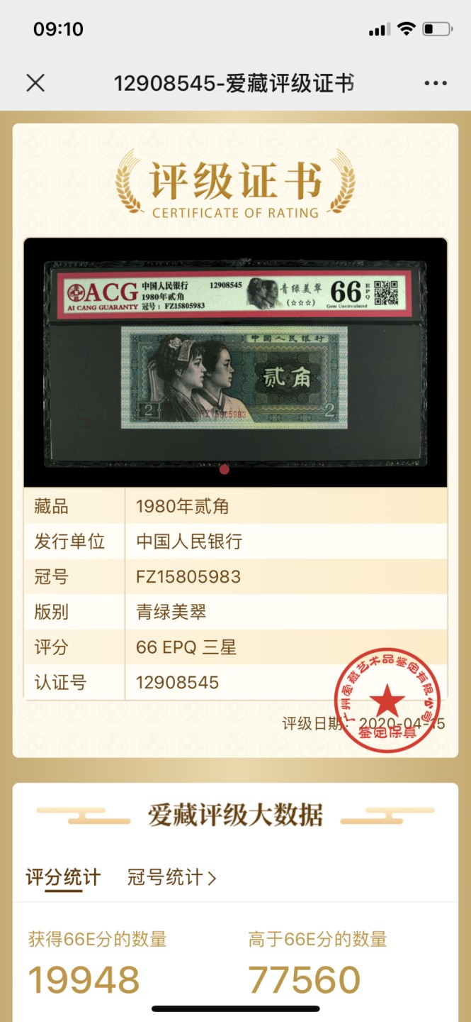 北极狼藏苑社第26期 0045-第四套人民币 ·FZ-15805983·三星·绿美翠·爱藏66EPQ