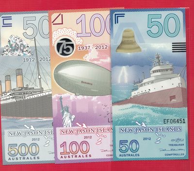 伊阿宋岛(新杰森岛)2012年50 100 500奥斯特拉三枚全套 塑料纪念钞 实物图 UNC - 伊阿宋岛(新杰森岛)2012年50 100 500奥斯特拉三枚全套 塑料纪念钞 实物图 UNC